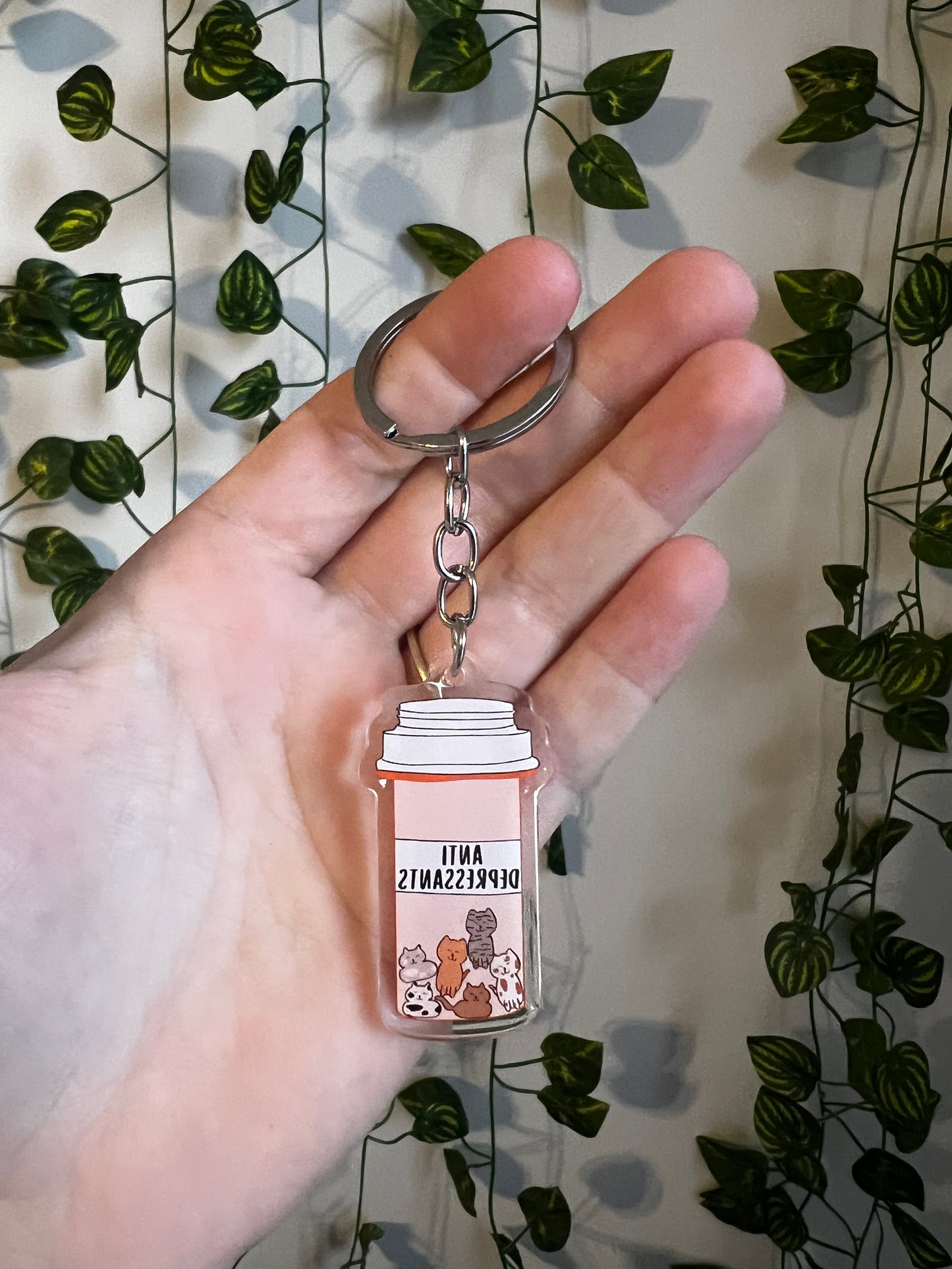Cat Pill Bottle Keychain