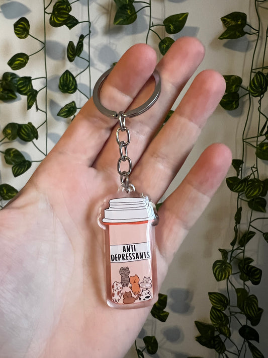 Cat Pill Bottle Keychain